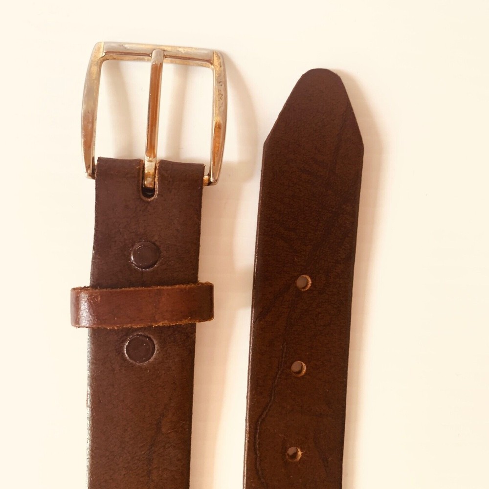 Men’s Belt Sz 44 Top Grain Oil Tanned Leather Brown Brass Buckle 1-1/8” Wide - Picture 6 of 11